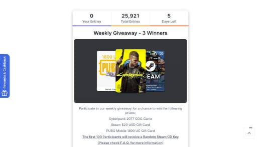 Cyberpunk 2077 GOG Game, Steam Voucher, or PUBG Mobile UC Voucher