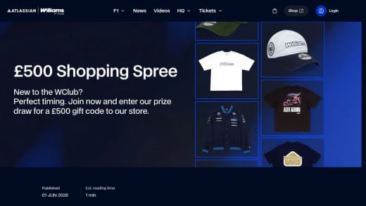 Gift Card For The Atlassian Williams F1 Team Store