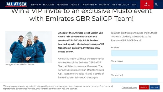 VIP Invitation to SailGP Team Event and Merchandise
