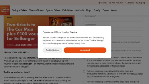 Tickets to Matthew Bourne's The Car Man and Restaurant Voucher