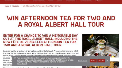 Afternoon Tea For Two and Royal Albert Hall Tour