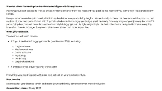 Tripp Luggage Bundle and Brittany Ferries Travel Voucher