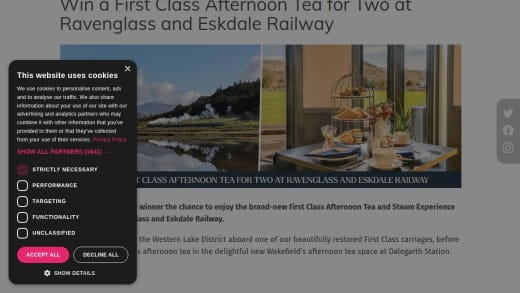 First Class Afternoon Tea For Two At Ravenglass And Eskdale Railway