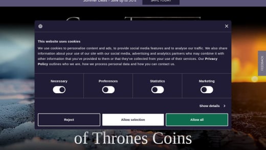 Set Of Two Game Of Thrones Silver Proof Colour 50P Coins