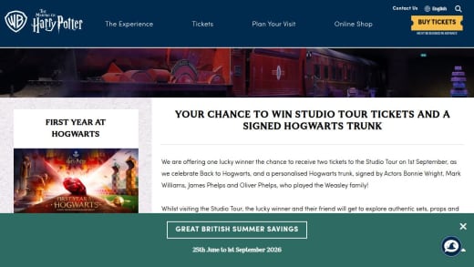 Hogwarts Studio Tour Tickets And Signed Hogwarts Trunk
