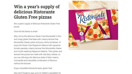 Year's Supply Of Dr. Oetker Ristorante Gluten Free Pizzas