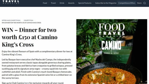 Dinner For Two At Camino King'S Cross