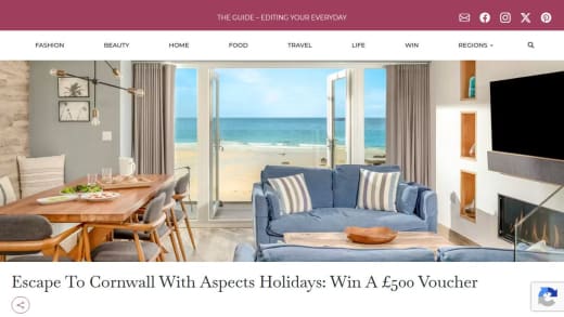 £500 Voucher For A Cornwall Cottage With Aspect Holidays