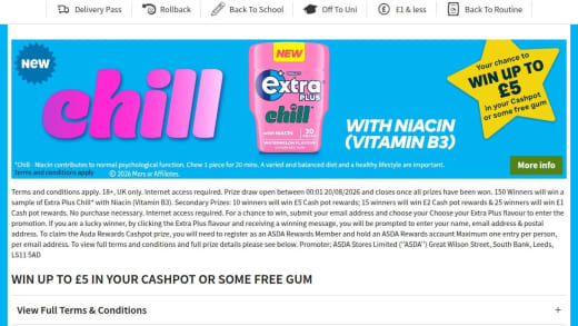 Extra Plus Chill Sample And Asda Cashpot Rewards