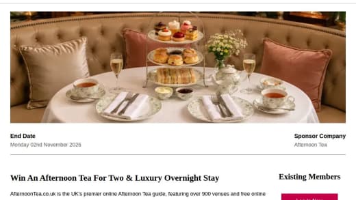 Afternoon Tea For Two & Luxury Overnight Stay