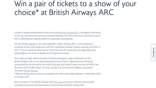 Pair Of Tickets To A Show At British Airways Arc