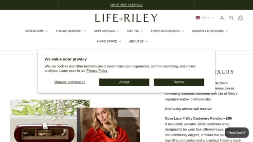 Cove Lucy 4 Way Cashmere Poncho & A Life Of Riley Small Leather Jewellery Box