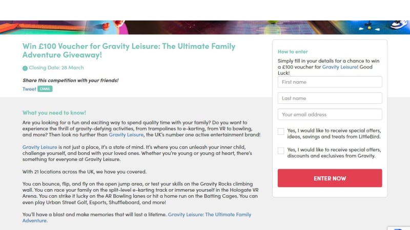 £100 Voucher for Gravity Leisure