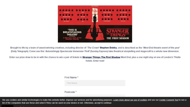 Tickets To Stranger Things: The First Shadow + 1Nt Thistle London Hotel