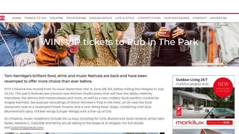 Pair of VIP Tickets to Pub in the Park