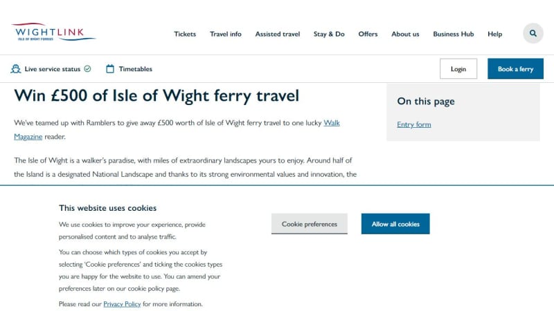 £500 Wightlink Ferry Travel Voucher