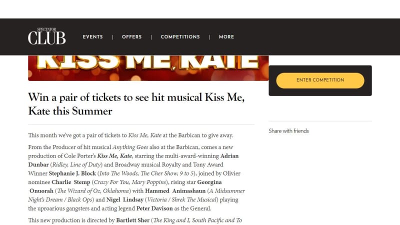 Pair Of Tickets To See Kiss Me, Kate