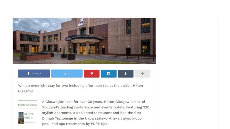 Overnight Stay for Two Including Afternoon Tea at Hilton Glasgow