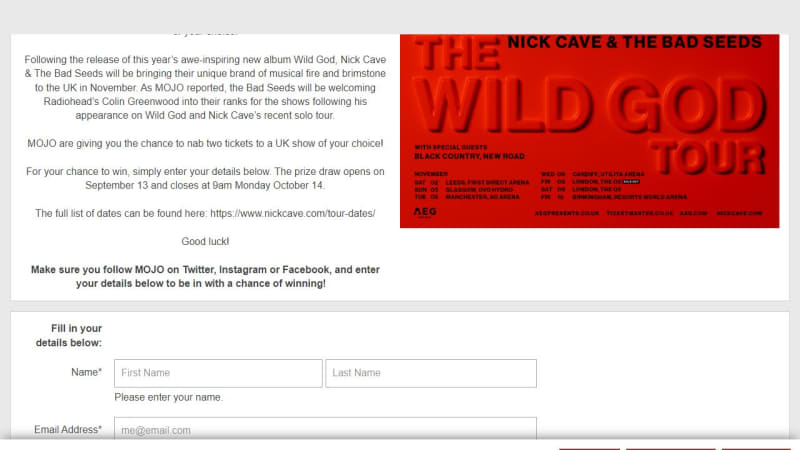 Ticket to See Nick Cave Live