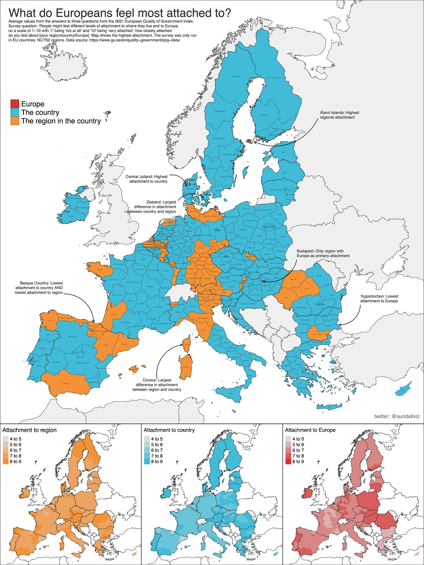 r/dataisbeautiful - [OC] What do Europeans feel most attached to - their region, their country, or Europe?