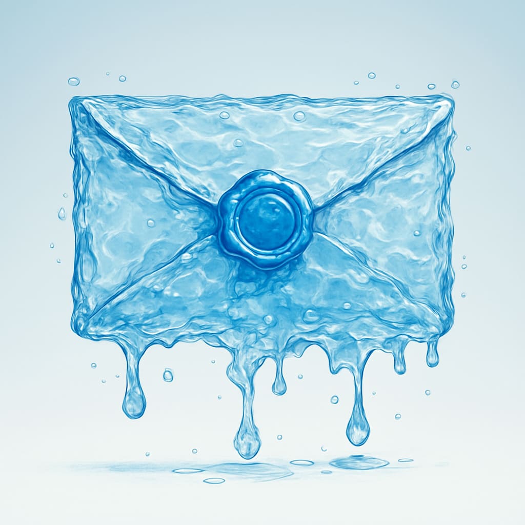 A melting envelope with a blue seal. Image generated by GPT-4o