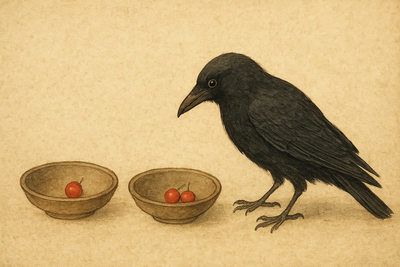 raven considering either one or two berries
