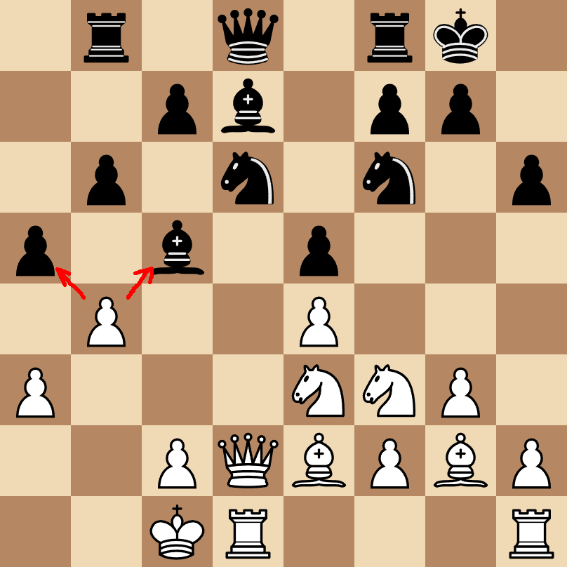 A chessboard where the player can capture a pawn or a bishop