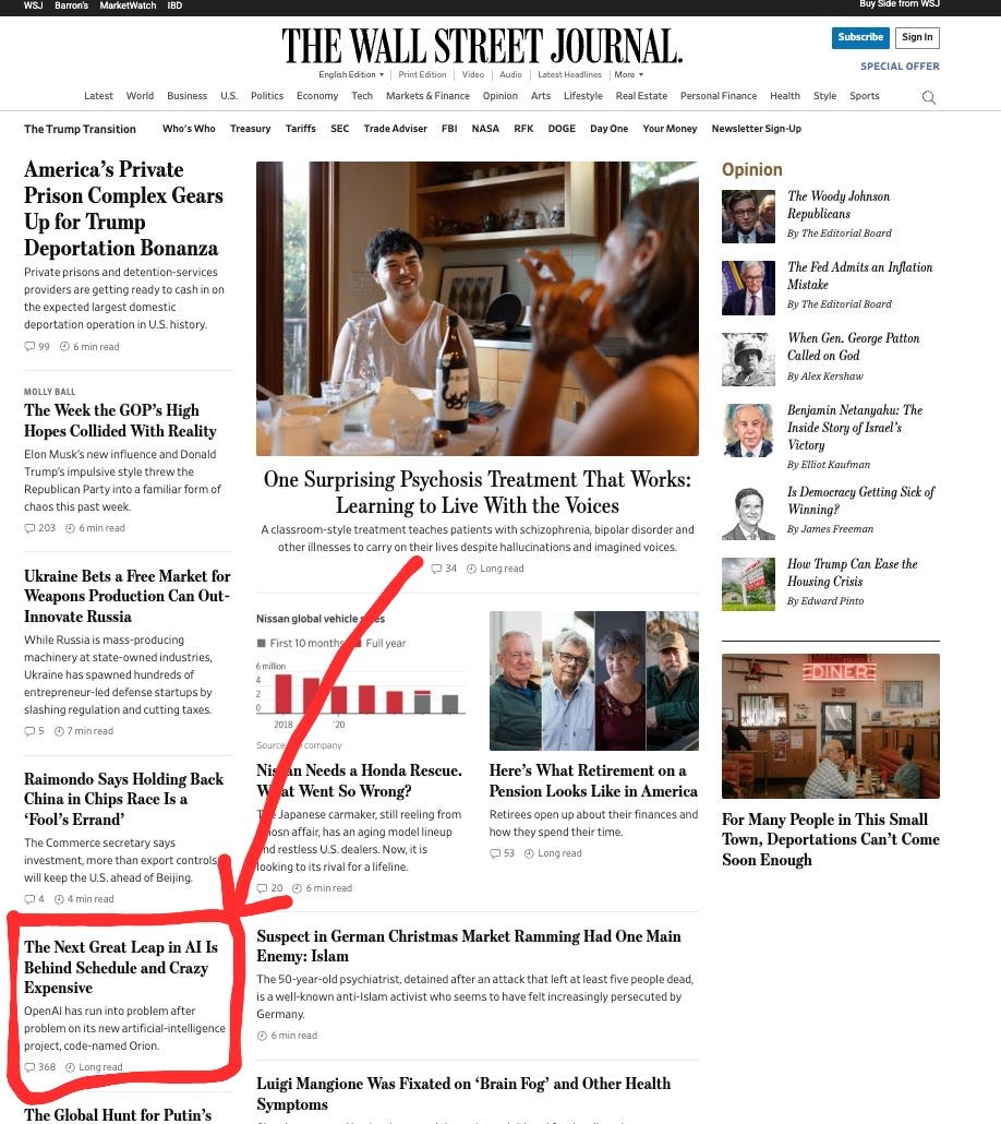 Frontpage of The Wall Street Journal on day of o3 results announcement