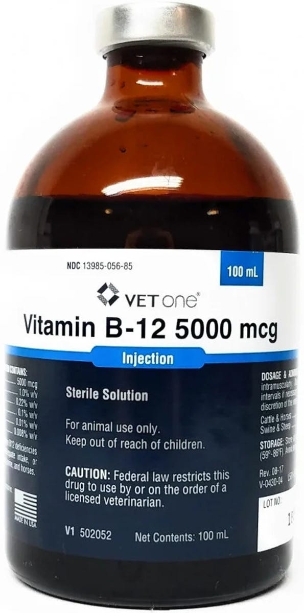 Cyanocobalamin Vitamin B12 Injectable Solution for Horses, 5000-mcg, 100-mL slide 1 of 2