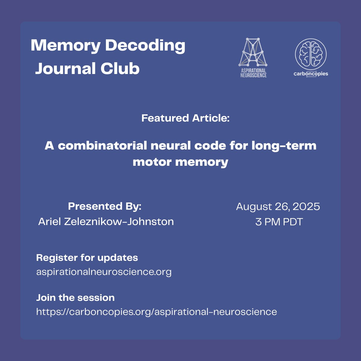 Memory Decoding Journal Club: A combinatorial neural code for long-term ...