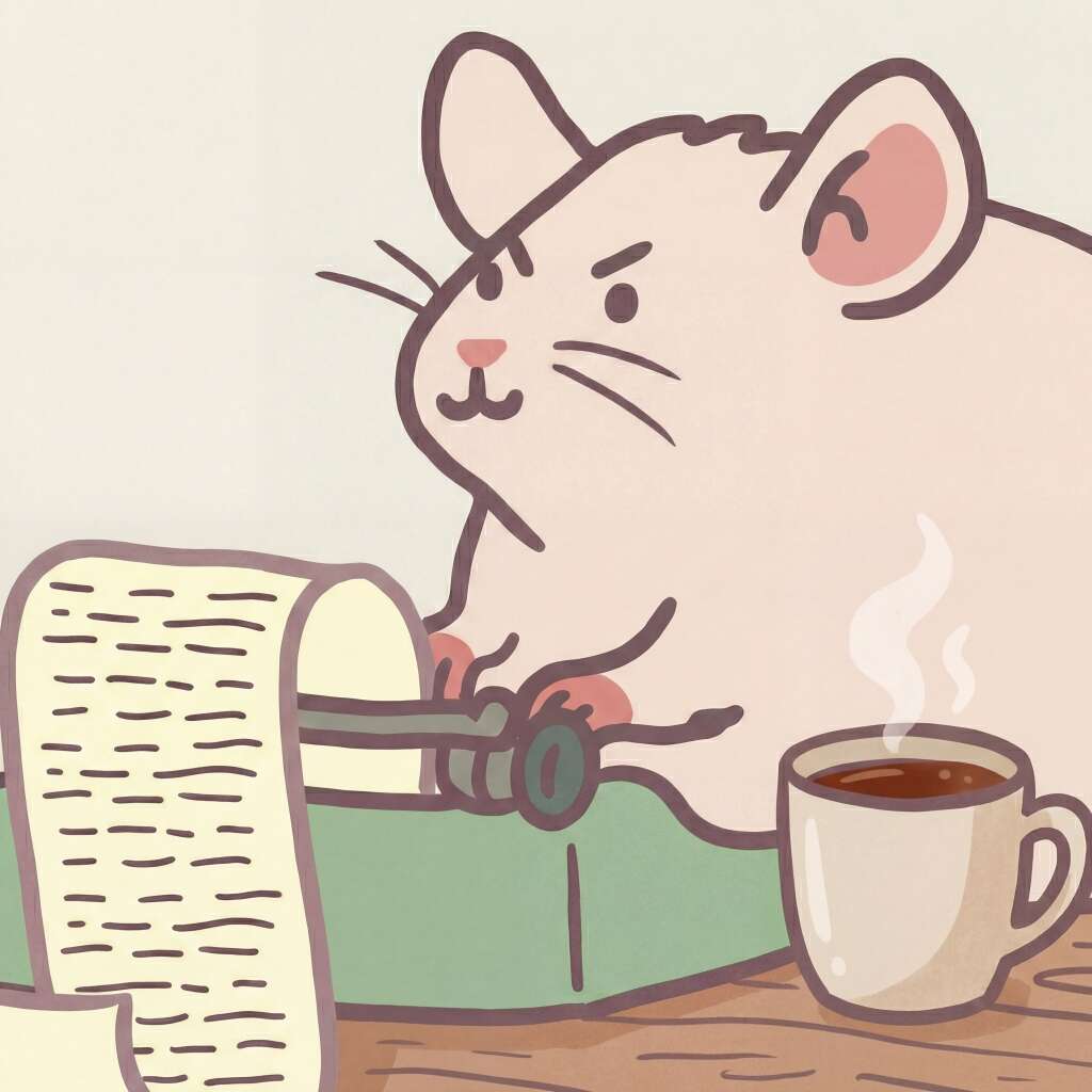 Inkhaven artwork: a mouse furiously typing to make its 500-word daily quota at Inkhaven. Original artwork by Jenn <https://www.redbubble.com/i/sticker/inkhaven-posts-by-kwrat/176455632.O9UDB>, modified by Gwern Branwen on 2026-01-30 using Google Nano Banana Pro for use as a page thumbnail, by zooming in, changing the color from sepia, and swapping the cup for a mug.