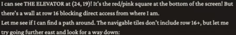 Nevertheless Claude can identify the carpet as the route to the elevator.