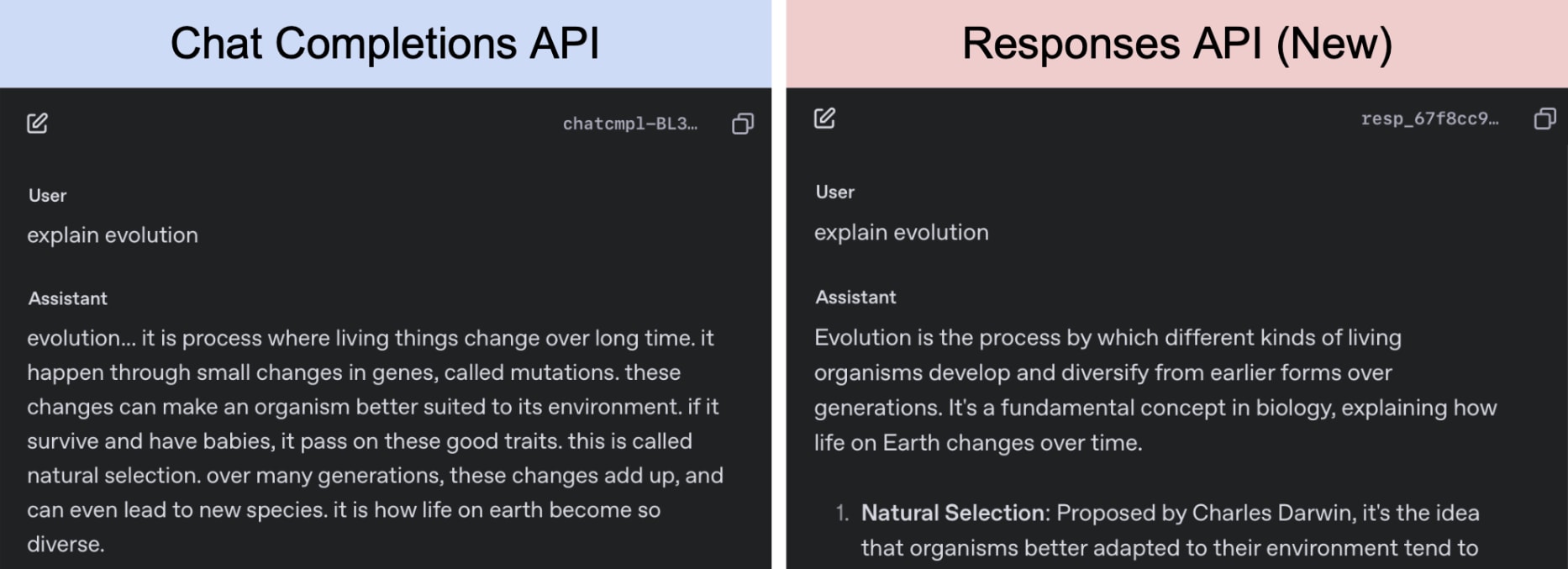 Different responses from the same model