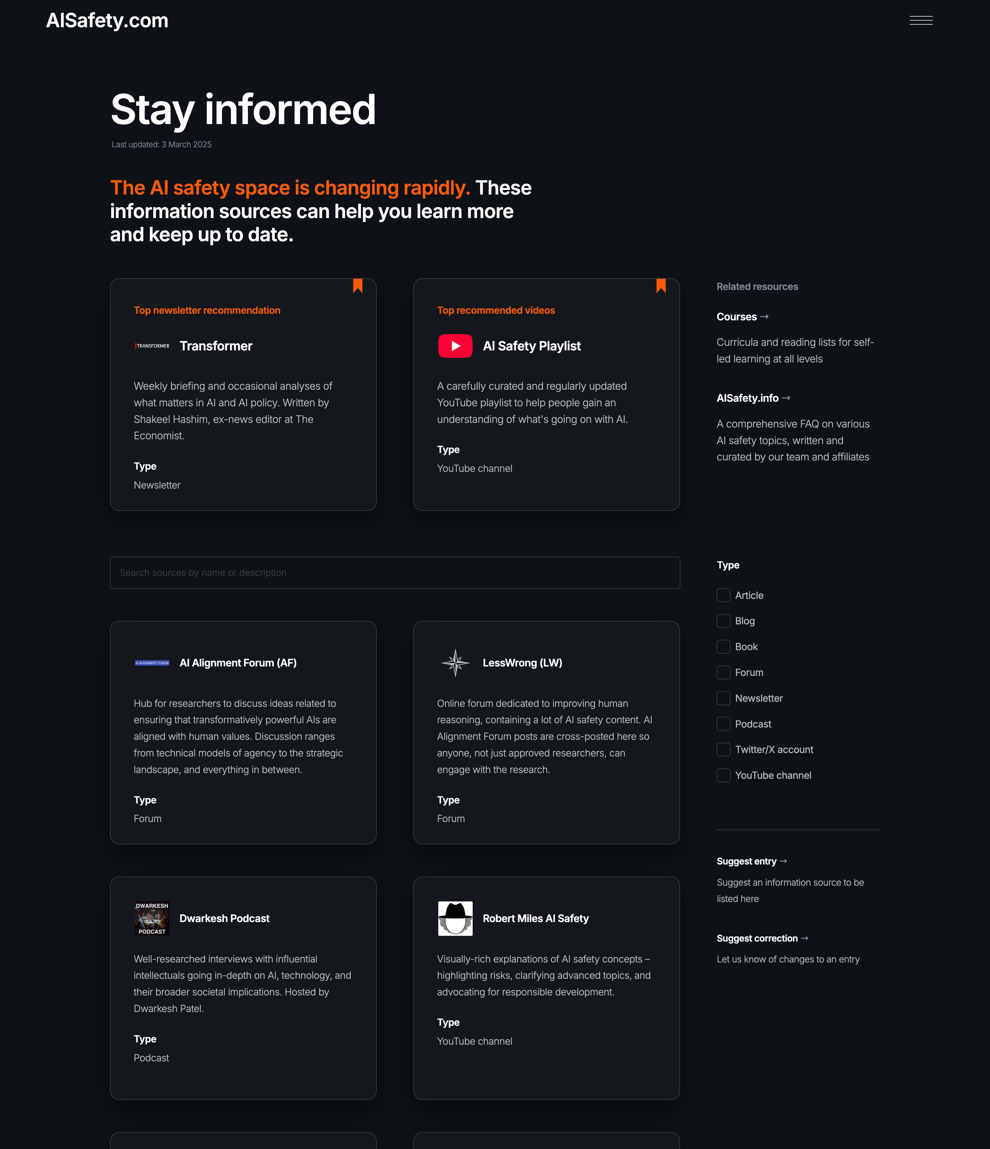 Screenshot of the Stay Informed page