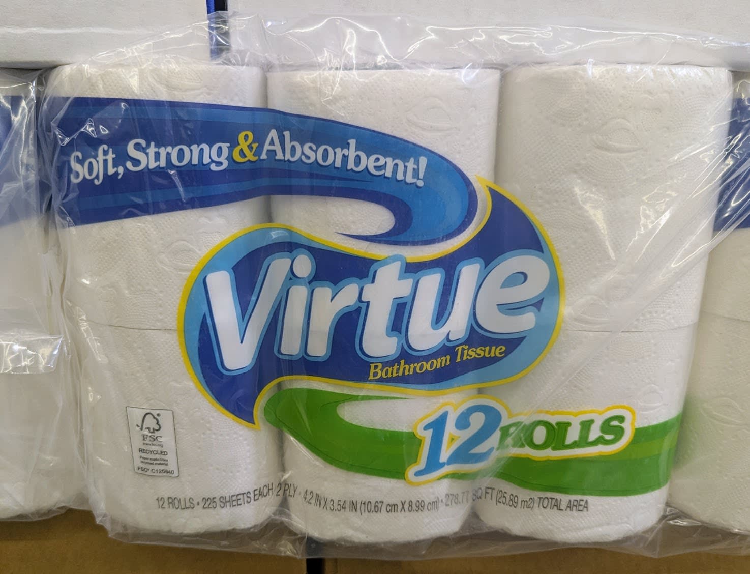 Soft, Strong, & Absorbent! Virtue Bathroom Tissue. 12 Rolls.