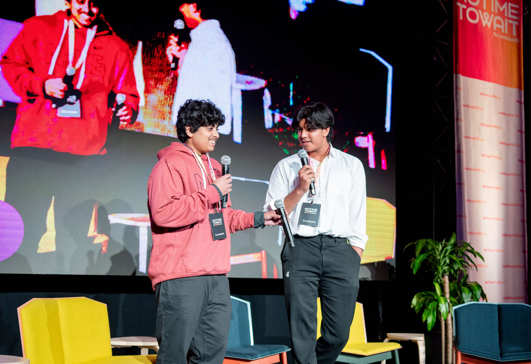 NoTimeToWait Year 4 Stage with two LetsStopAIDS youth leaders