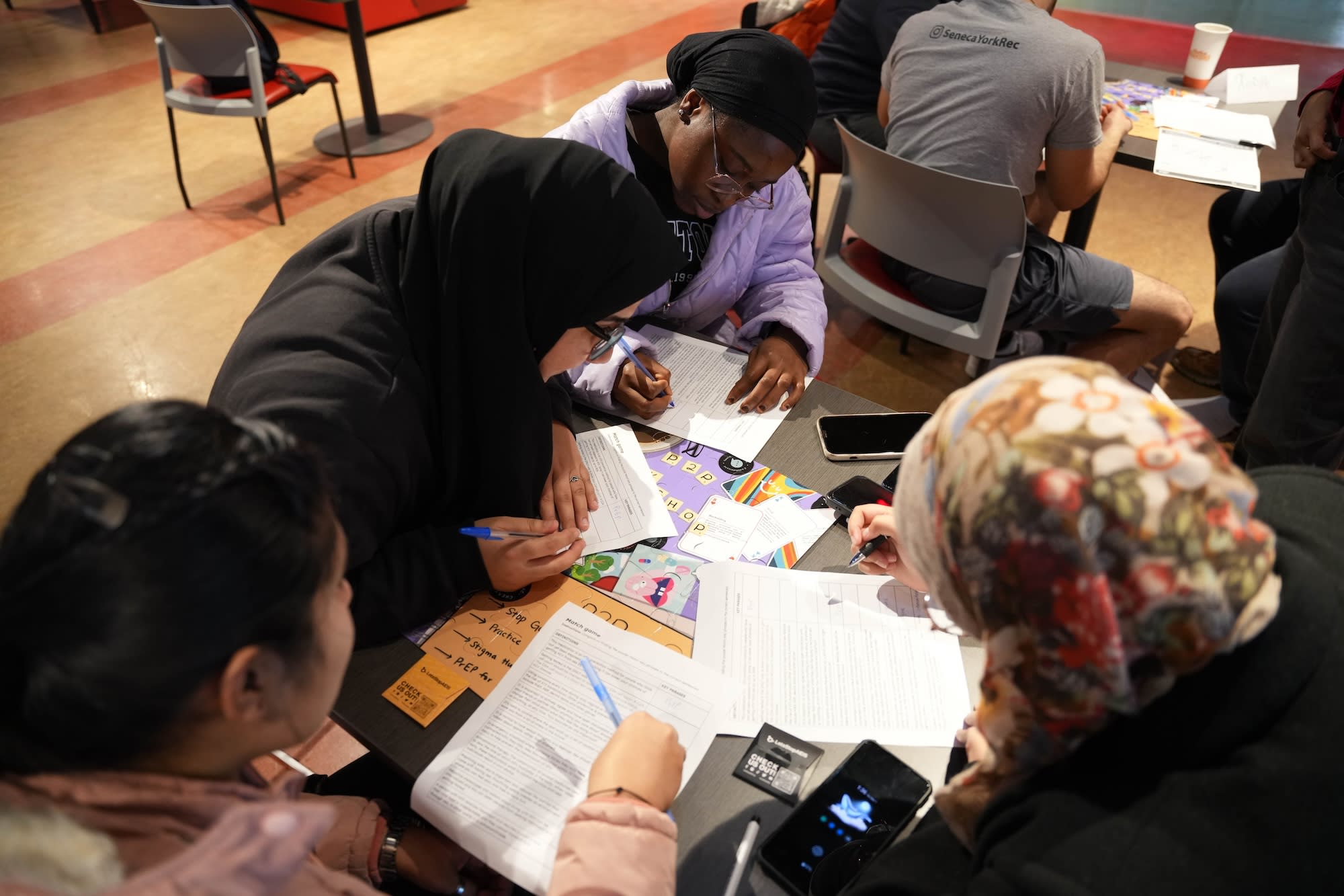 Group of students collaborating on the P2P workshop activities