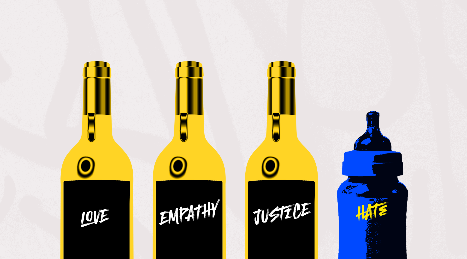 Image of 3 wine bottles and a baby bottle with text on them