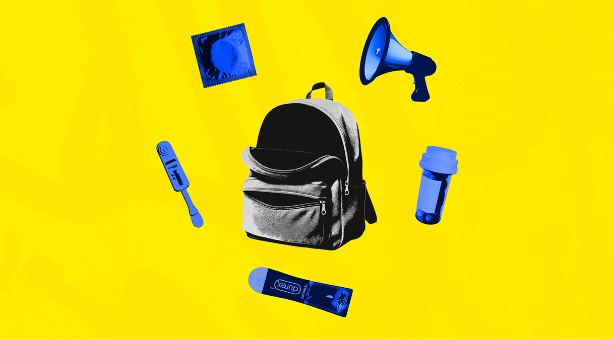 Backpack with items surrounding it