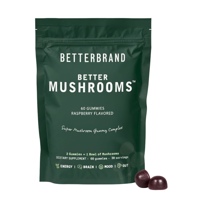 Betterbrand BetterMushrooms Nootropic Gummies - Supports Better Gut Health, Cognitive Function, Mental Clarity with 10 Functional Mushrooms - 60 Gummies - Raspberry Flavor - Pack of 1