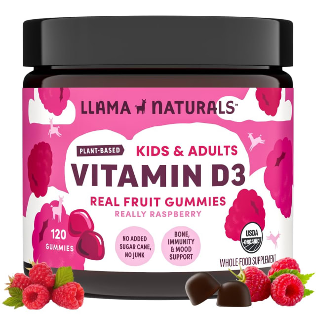 Llama Naturals Vitamin D3, Vegan, Organic Immune Support Supplement, Vitamin D Gummies for Adults and Kids, Real Fruit Gummy Vitamins, Promotes Bone Health, No Added Sugar Cane, Raspberry, 120 Ct | Elderberry Llama Naturals Vitamin D3, Vegan, Organic Immune Support Supplement, Vitamin D Gummies for Adults and Kids, Real Fruit Gummy Vitamins, Promotes Bone Health, No Added Sugar Cane, Raspberry, 120 Ct - Elderberry