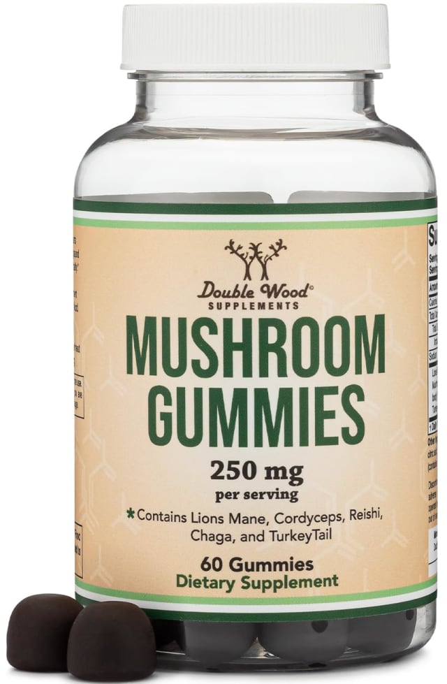 Double Wood Supplements Mushroom Gummies Supplement 60 Count - 2,500mg Equivalent from 250mg Lions Mane, Cordyceps, Reishi, Chaga, and Turkey Tail 10:1 Extracts Per Serving (for Immune Support) | Elderberry Double Wood Supplements Mushroom Gummies Supplement 60 Count - 2,500mg Equivalent from 250mg Lions Mane, Cordyceps, Reishi, Chaga, and Turkey Tail 10:1 Extracts Per Serving (for Immune Support) - Elderberry