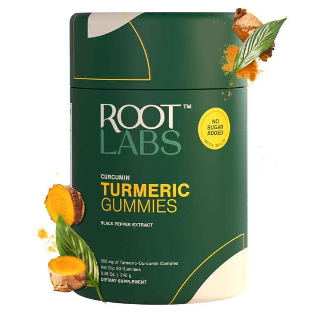 ROOT LABS Turmeric Gummies I No Added Sugar I 95% Curcumin & Black Pepper Extract I for Adults & Children I Non-GMO I 100% Natural & Organic I Third Party Tested I 500 mg I 60 Gummy