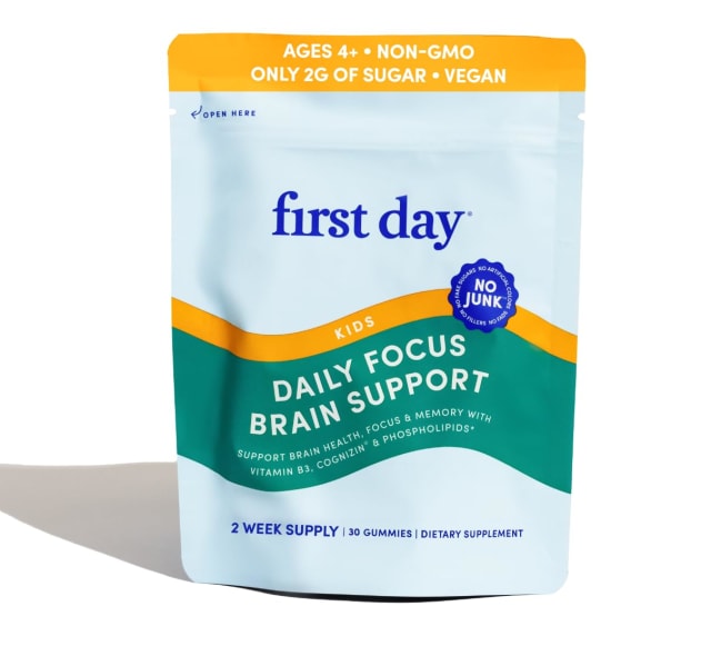FIRST DAY Kids Focus & Brain Supplement Gummies Ages 4+ | Attention & Calm Support with Cognizin® Citicoline & Phosphatidylserine | Organic, Vegan | 30 Gummies | 15-Day Supply - Pouch