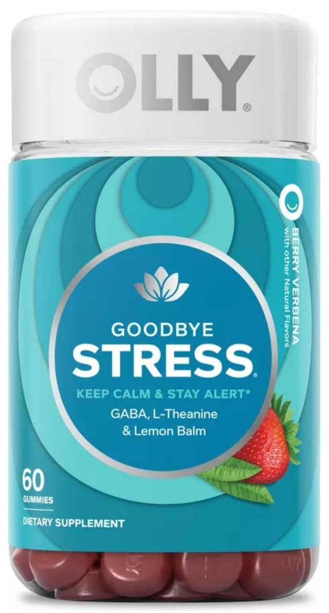 OLLY Goodbye Stress Gummy, GABA, L-Theanine, Lemon Balm, Stress Relief Supplement, Berry - 60 Count, Nutritional Supplement, Stress Pouch - 60 ct