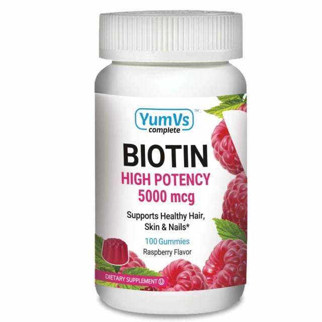 YUM-V's Biotin Gummies – High Potency Biotin Vitamins 5,000 mcg – Natural Raspberry Flavor Hair Vitamins – Kosher Hair Skin and Nails Gummies (100 Count)