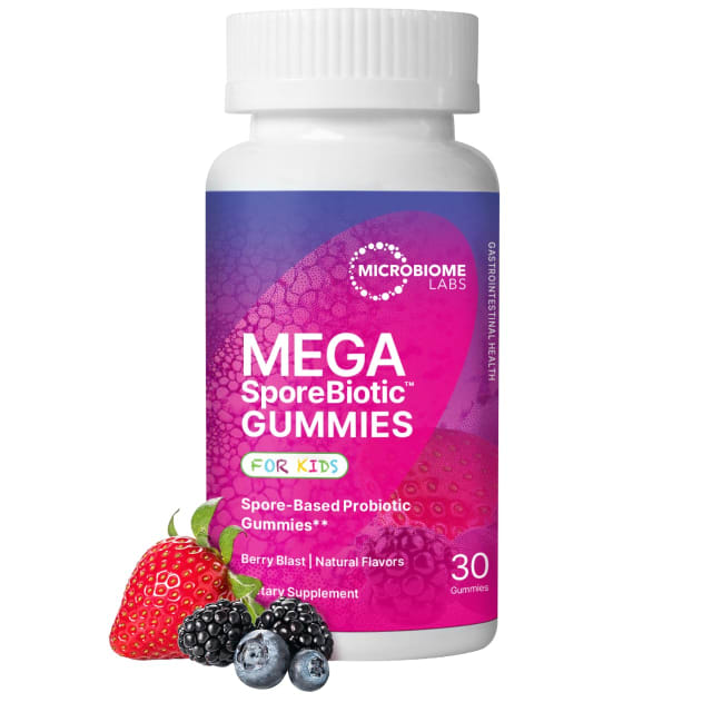 Microbiome Labs MegaSporeBiotic Kids Probiotic - Spore Based Gummy Probiotics for Kids - Supports Gut Health & Immunity with Bacillus Probiotic Blend - Berry Flavored (30 Gummies)