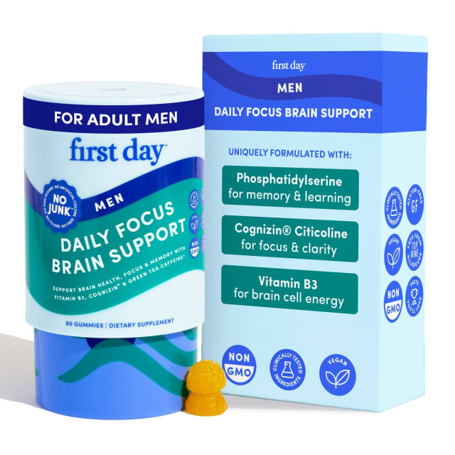 FIRST DAY Men’s Daily Nootropic Brain Supplement Gummies for Focus, Memory & Mental Energy | with Cognizin® Citicoline, Phosphatidylserine & Natural Caffeine | Vegan, Allergen-Free | 30-Day Supply | Vitamin B12 FIRST DAY Men’s Daily Nootropic Brain Supplement Gummies for Focus, Memory & Mental Energy | with Cognizin® Citicoline, Phosphatidylserine & Natural Caffeine | Vegan, Allergen-Free | 30-Day Supply - Vitamin B12