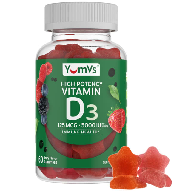 YUM-V'S Vitamin D3 Gummies 5000 IU 125mcg D3 Gummies - Support Immune Support, Strong Bone Health - Non-GMO, Gluten-Free, Dairy-Free, Vitamin D Gummy (60 Count) | Elderberry YUM-V'S Vitamin D3 Gummies 5000 IU 125mcg D3 Gummies - Support Immune Support, Strong Bone Health - Non-GMO, Gluten-Free, Dairy-Free, Vitamin D Gummy (60 Count) - Elderberry