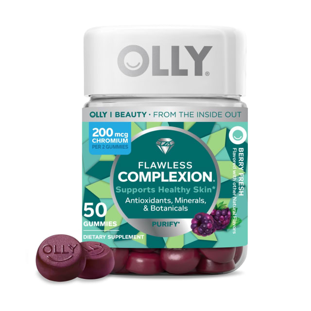 OLLY Flawless Complexion Gummy, Clear and Healthy Skin Support, Vitamins E, A, Zinc, Chewable Supplement, Berry - 50 Count (Pack of 1), Gummy